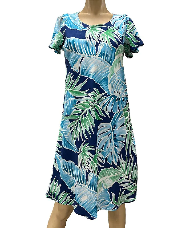 Cabana Palms Navy A-Line Dress with Cap Sleeves