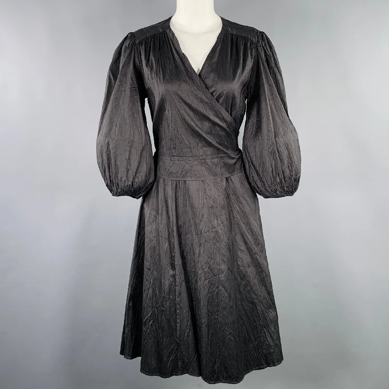 CALYPSO Size S Black Silk Wrinkled Wrap Dress