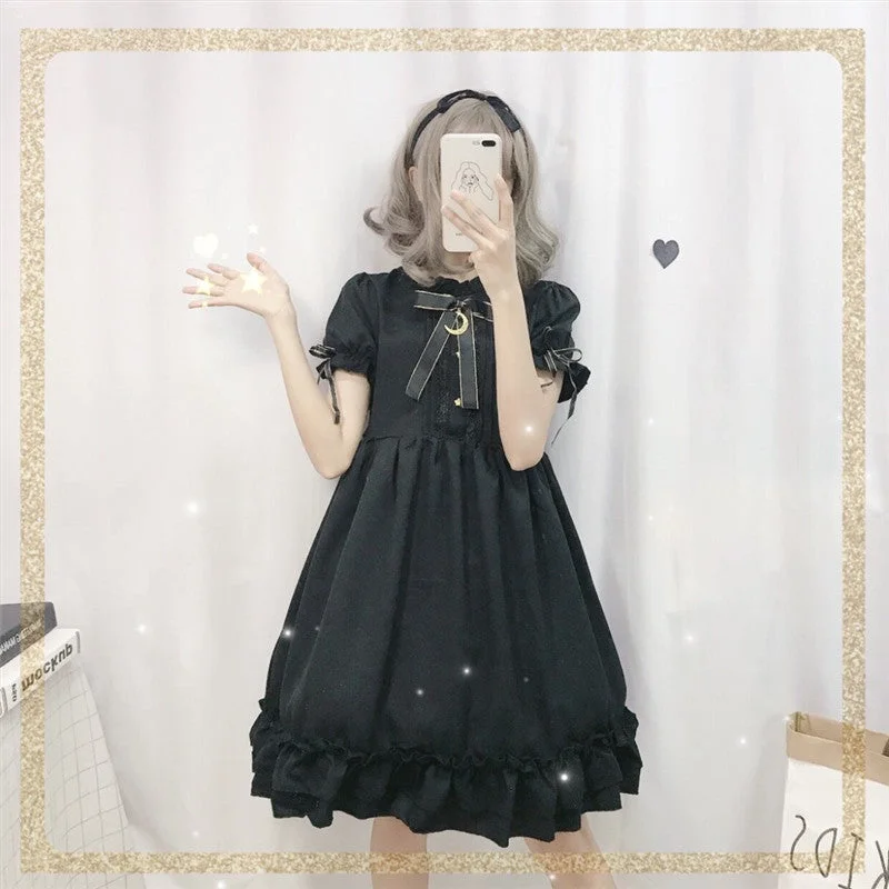 Dark ruffled bow dress YV44403