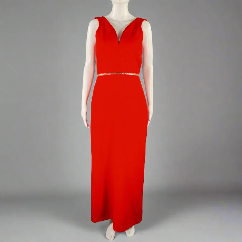 DAVID KOMA Size 8 Red Silver Wool Sleeveless Zippers Gown Evening Dress