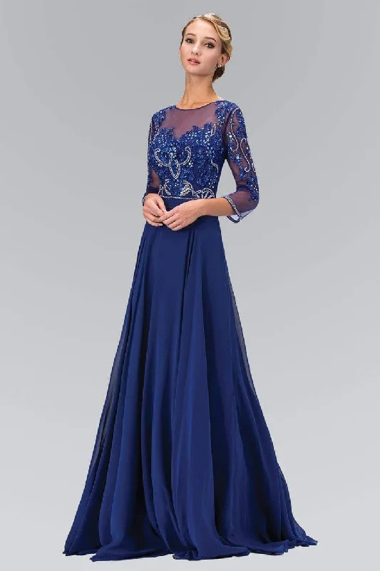 Elizabeth K GL2127 - Sheer Quarter Sleeve Prom Gown