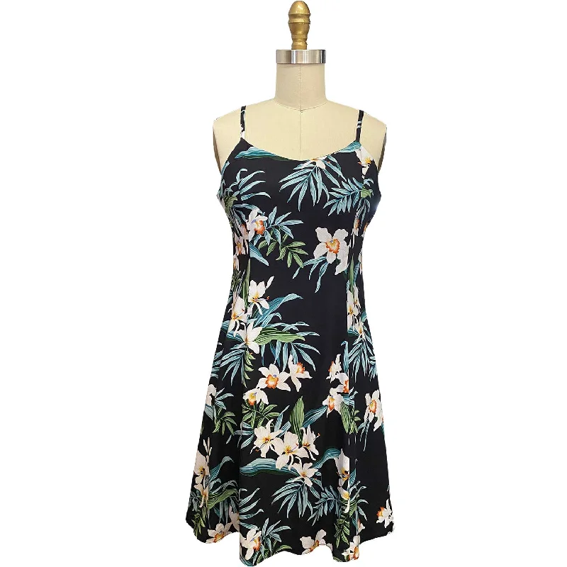 Ginger Orchid Black Spaghetti Dress