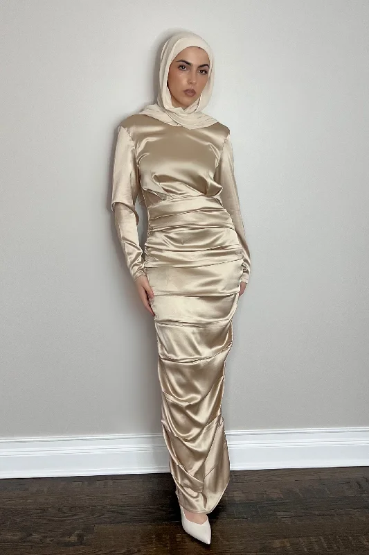 HANA SATIN DRESS CHAMPAGNE- final sale