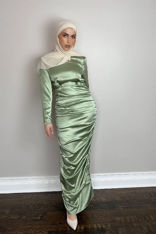 HANA SATIN DRESS SAGE- final sale