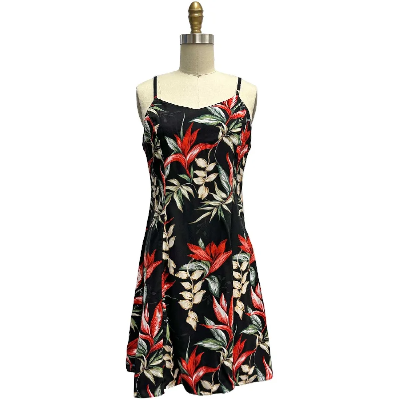 Heliconia Paradise Black Spaghetti Dress