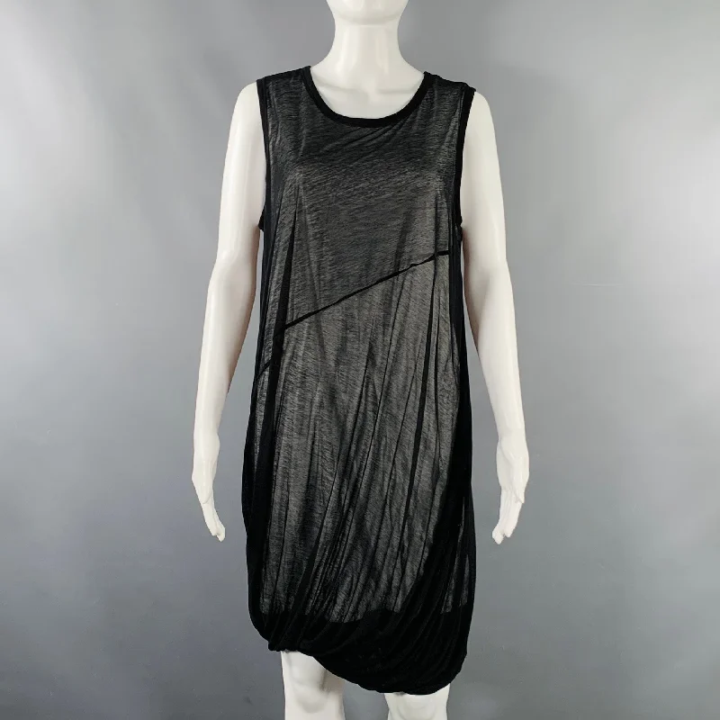 HELMUT LANG Size M Black White Cotton Layered Bubble Hem Dress