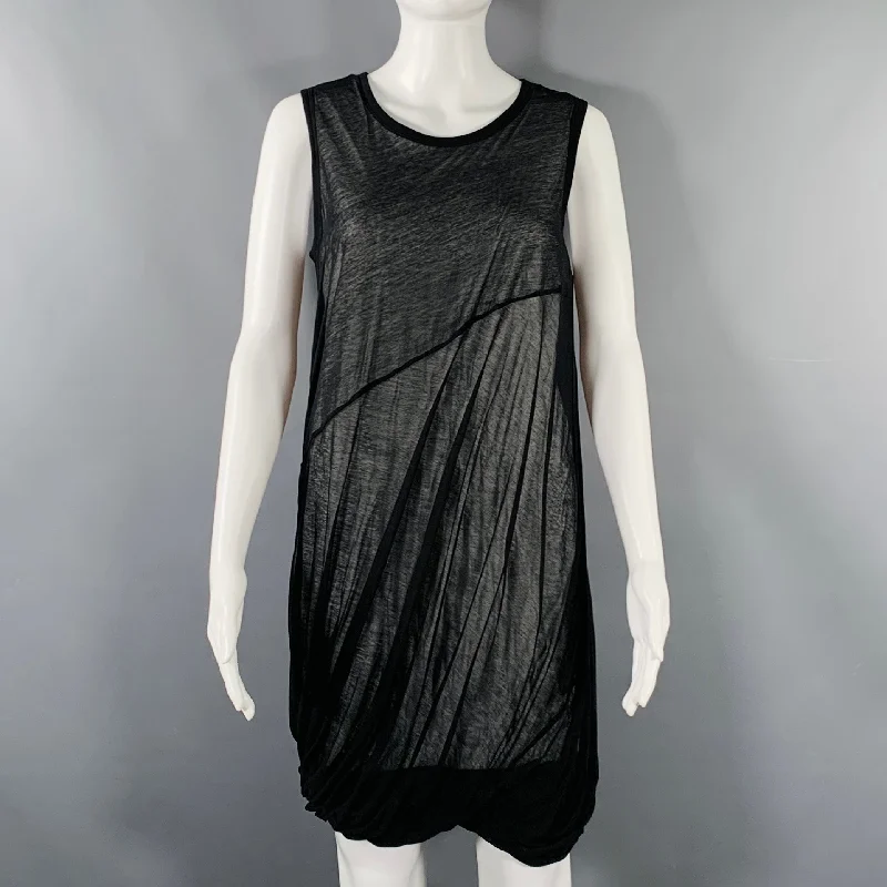 HELMUT LANG Size XS Black White Cotton Layered Bubble Hem Dress