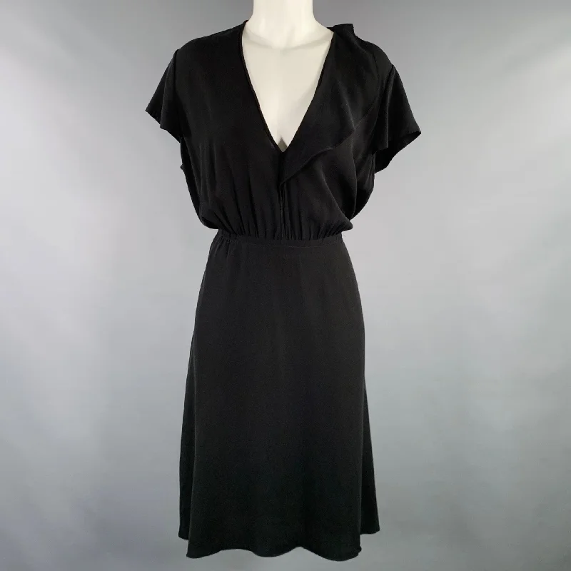 ISABEL MARANT Size 8 Black Cupro V-Neck Dress