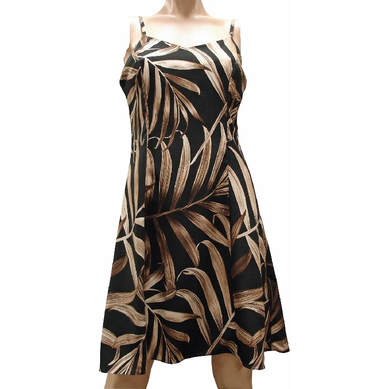 Islander Fronds Black Spaghetti Dress