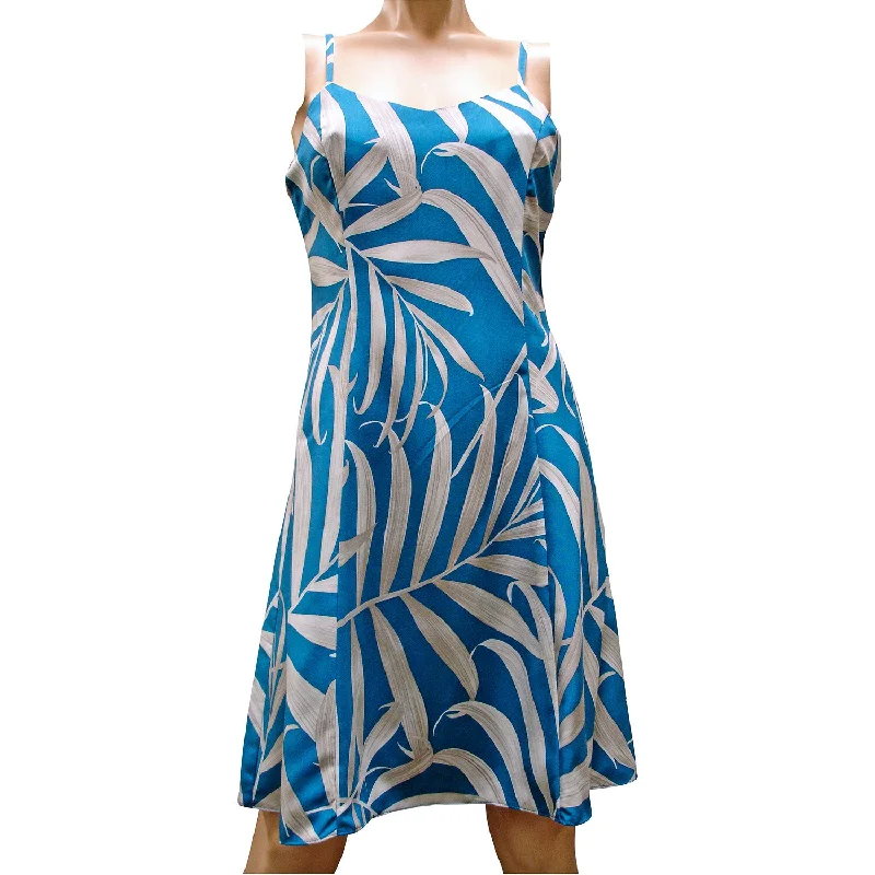 Islander Fronds Blue Spaghetti Dress