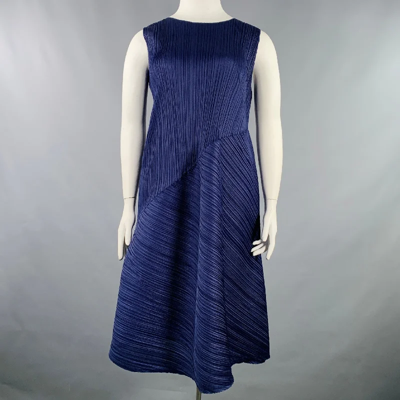 ISSEY MIYAKE Size L Navy Polyester Pleated Sleeveless Dress