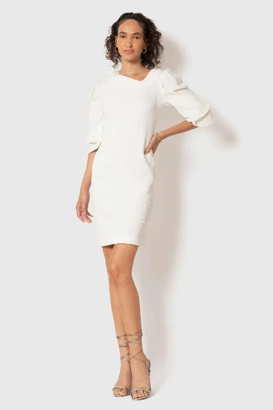 Ivory Cable Knit Pleated Fan Sleeve Dress