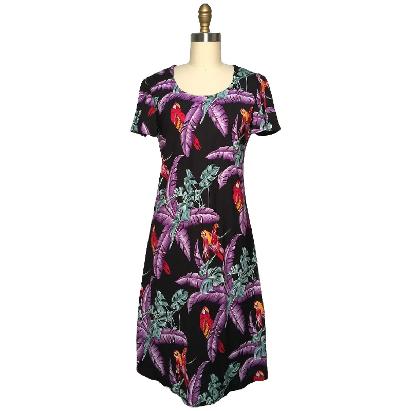 Junglebird Black A-Line Dress with Cap Sleeves