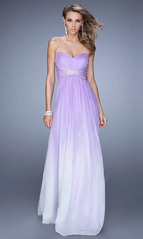 La Femme - 20885SC Shirr-Ornate Ombre Chiffon Dress