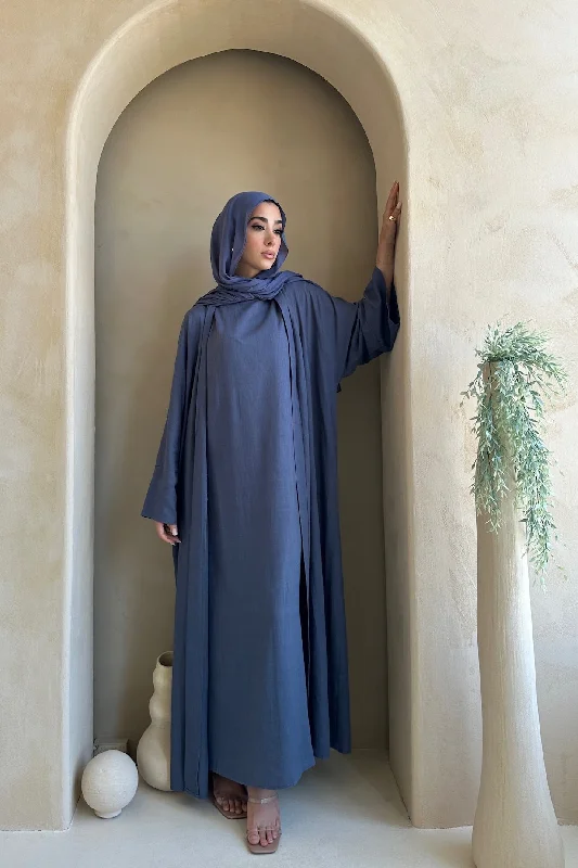 LAMYA LINEN ABAYA SET BLUE