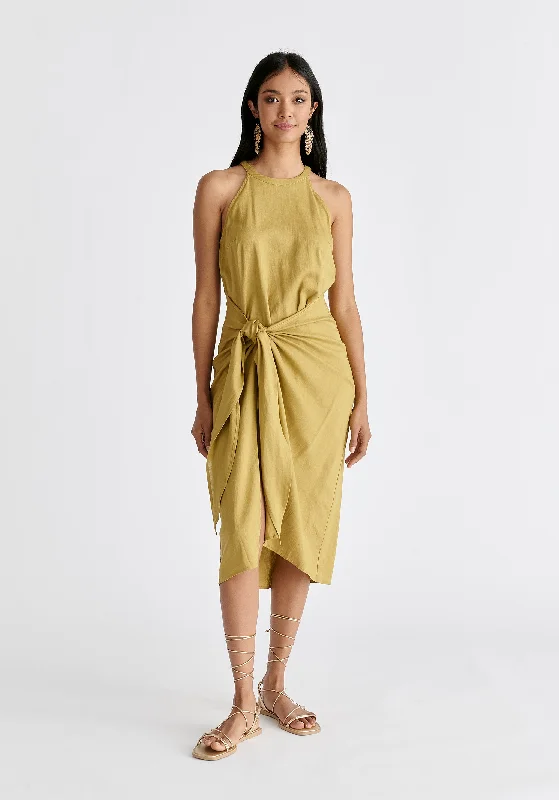 Linen Blend Waist Tie Dress