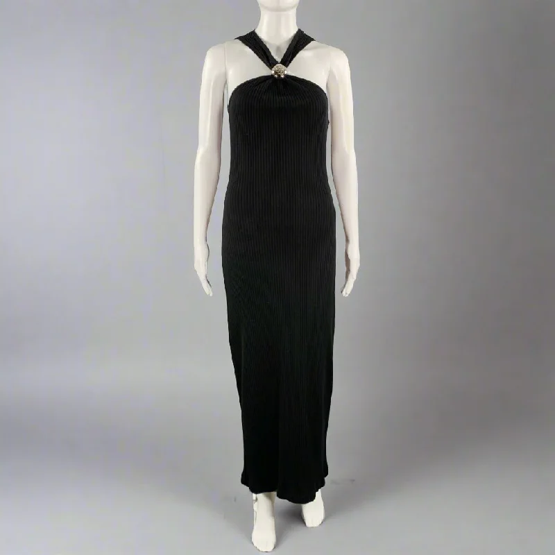 LOEWE Size M -Anagram- Black Cotton Ribbed Halter Dress