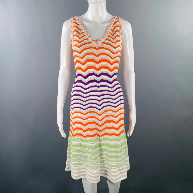 M MISSONI Size 4 Multi Color Viscose Blend Zig Zag Sleeveless Dress