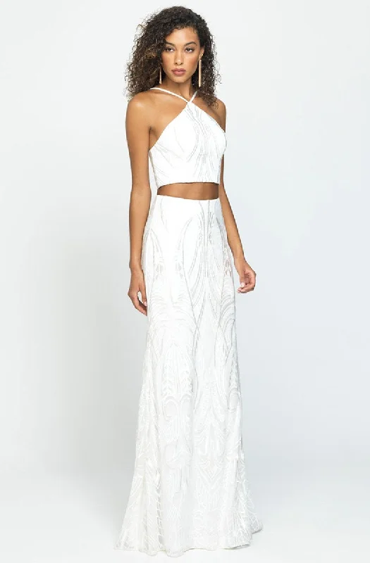 Madison James - 19-128SC Embroidered Halter Croptop Two-Piece Dress