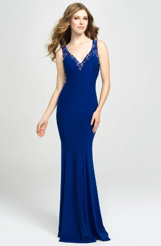 Madison James - 19-150SC Beaded Sleeveless V-Neck High Slit Gown