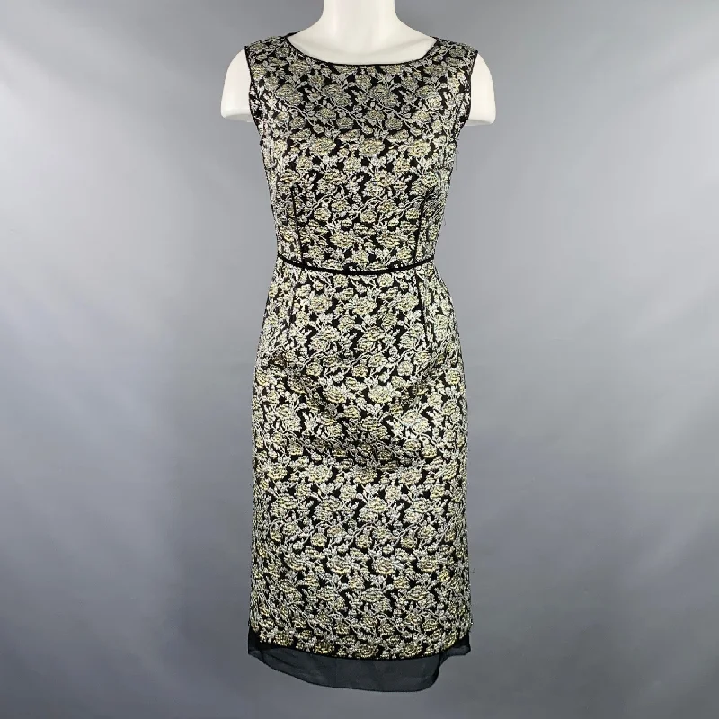 MARC JACOBS Size 4 Black Silver Nylon Blend Floral Sleeveless Dress