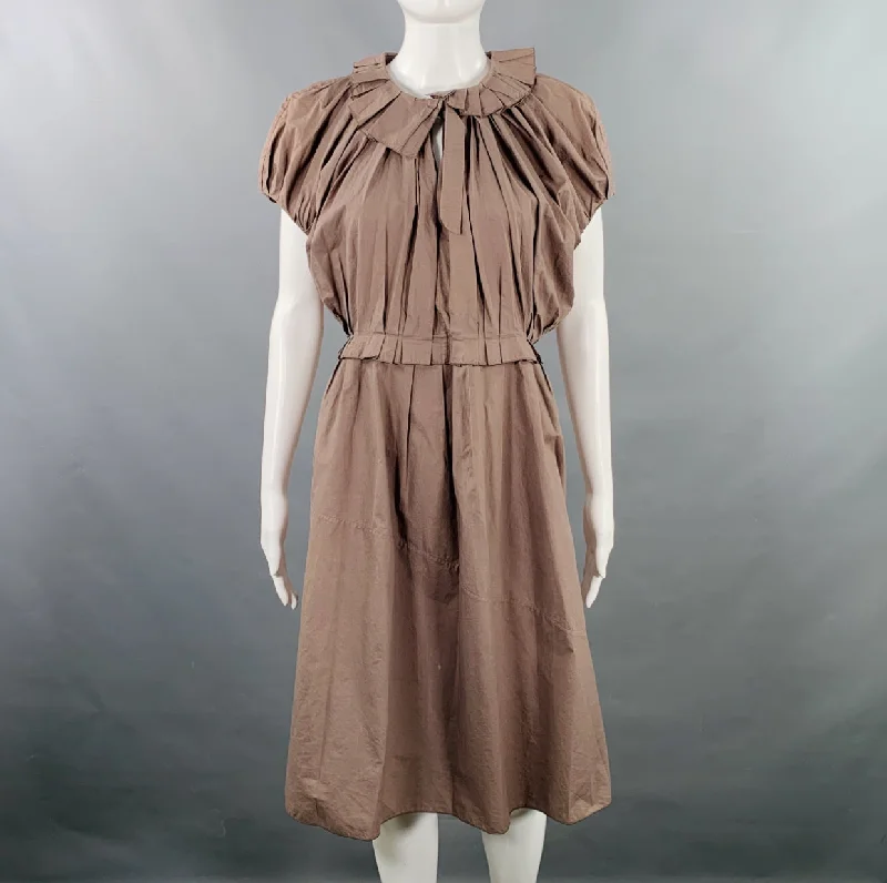 MARNI Size S Khaki Cotton Pleated Knee Length Dress