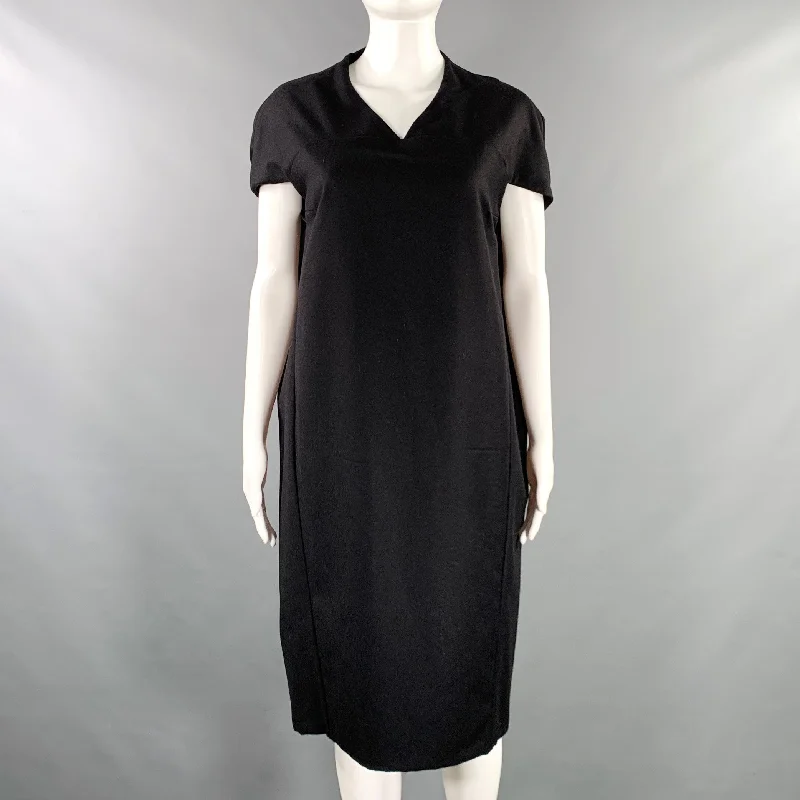 MARTIN MARGIELA Size 4 Black Wool V-Neck Dress