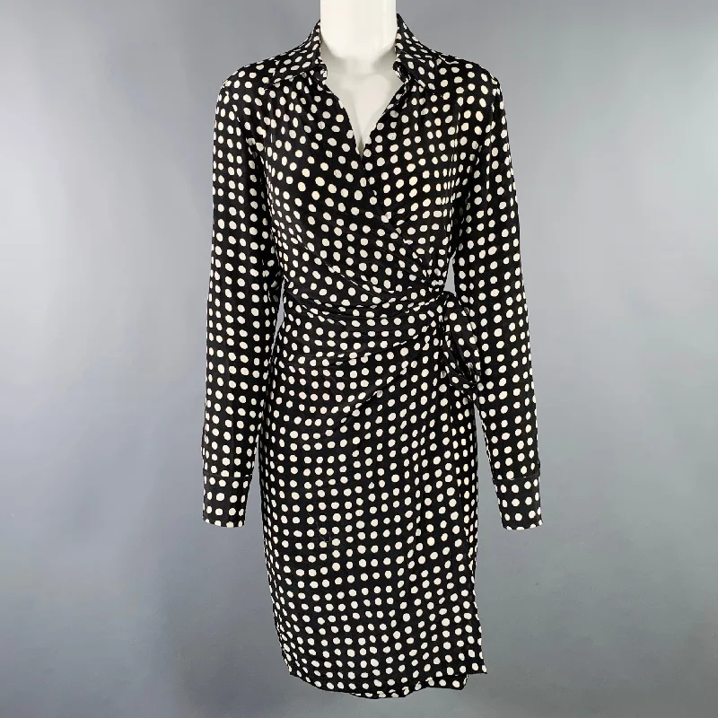 MAX MARA Size 4 Black White Silk Polka Dot Wrap Dress