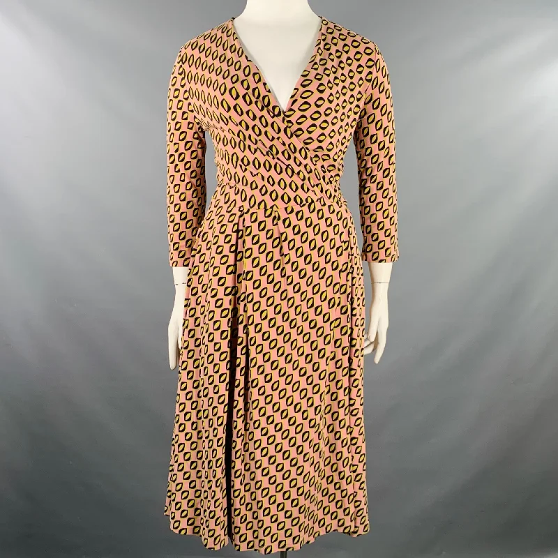 MAX MARA Size XL Pink Black Yellow Viscose Blend Abstract Wrap Dress