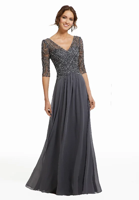 MGNY By Mori Lee - 72028SC Beaded Embroidery V Neck Chiffon Dress