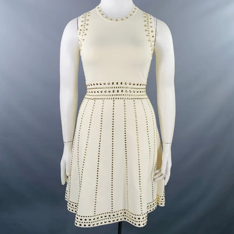 MICHAEL by MICHAEL KORS Size L Cream Gold Viscose Blend Studded Sleeveless Dress