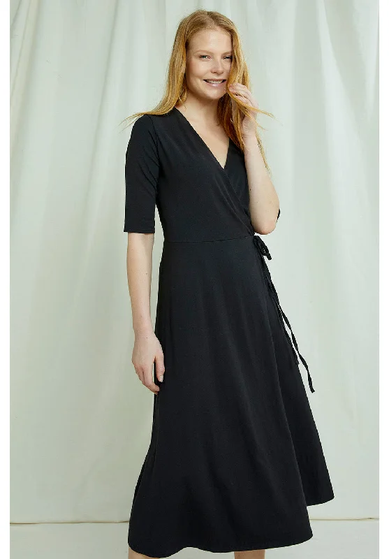 Miskha Wrap Dress in Black S, L