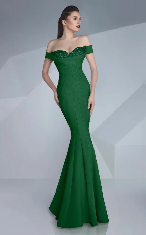 MNM Couture - G0592 Applique Off Shoulder Fitted Mermaid Dress