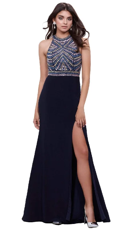 Nox Anabel - Bedazzled Halter Illusion Evening Gown 8321SC