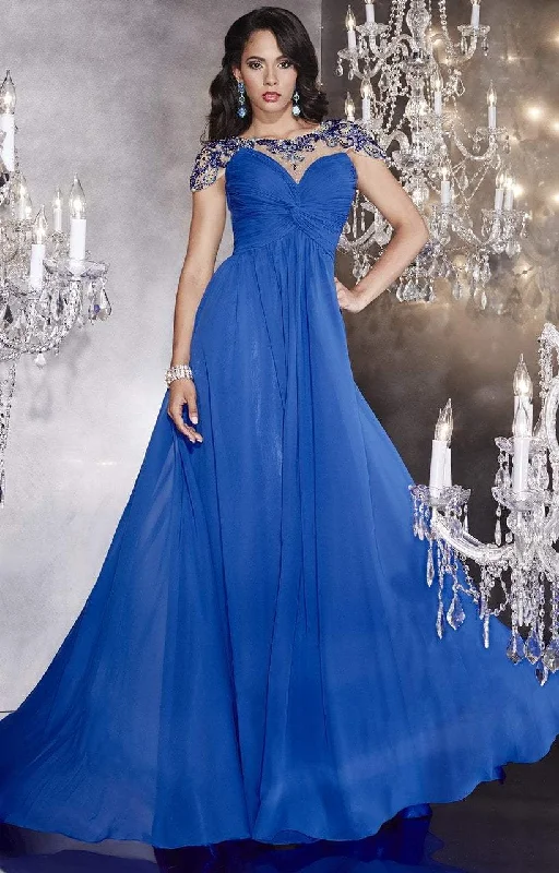 Panoply - 14738SC Illusion Cap Sleeves Pleated Evening Gown