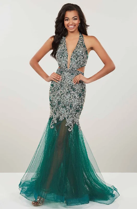 Panoply - Heavily Beaded Plunging V-Neck Mermaid Dress 14964SC