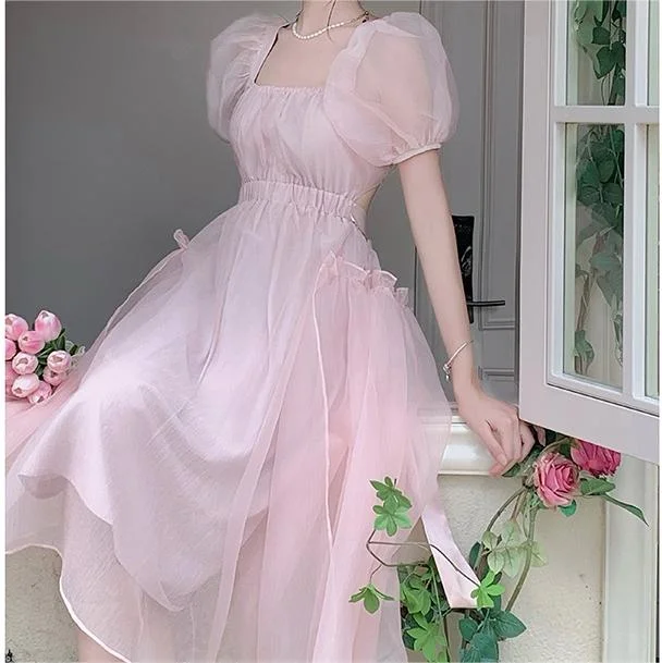 Pink Puff Sleeve Dress yv31478