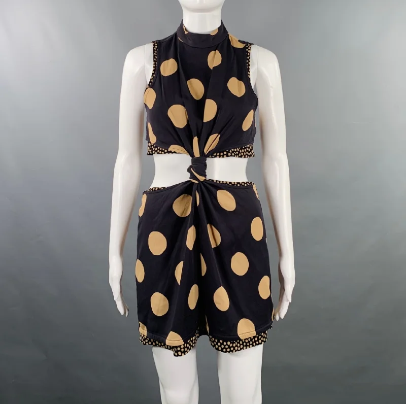 PROENZA SCHOULER Size 4 Black Tan Viscose Blend Polka Dot High Collar Dress