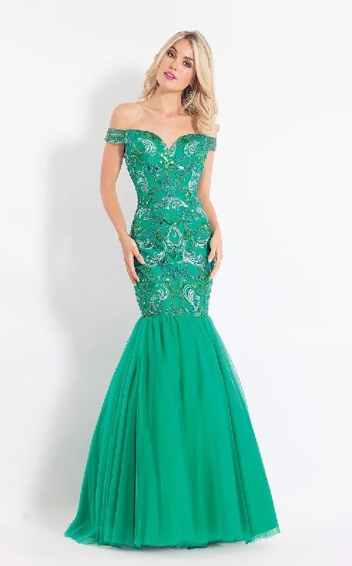 Rachel Allan 6193 - Off Shoulder Embellished Trumpet Gown