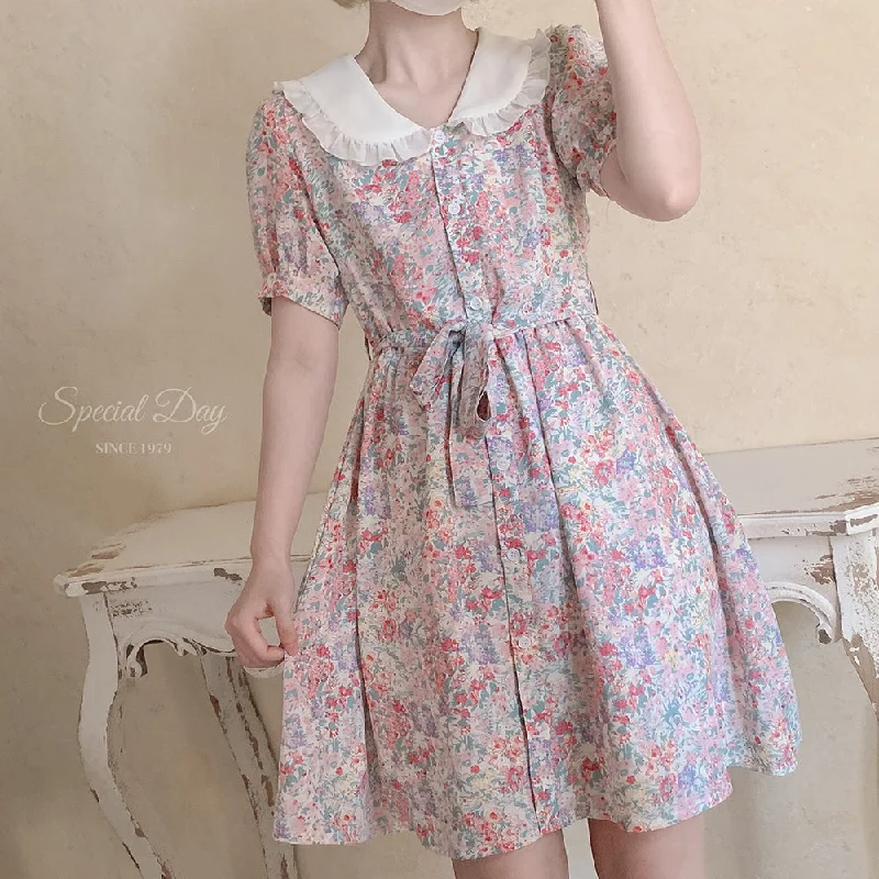 retro girl colorful floral dress A30799