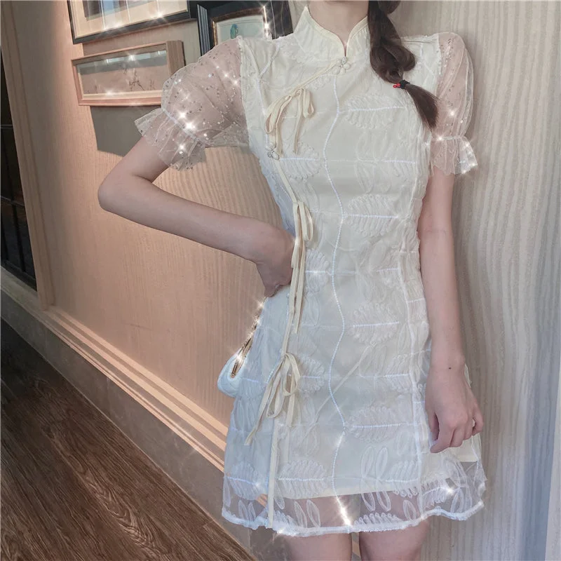 Retro puff sleeve cheongsam dress YV43817