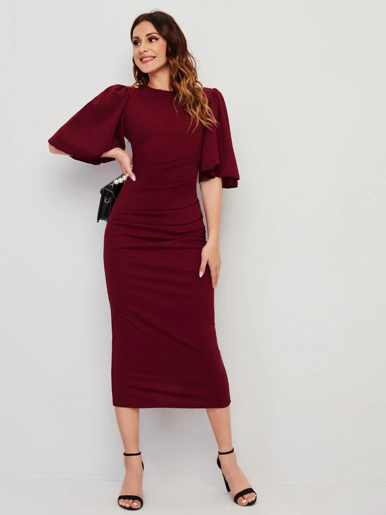 Shein Modely Butterfly Sleeve Keyhole Back Split Hem Dress