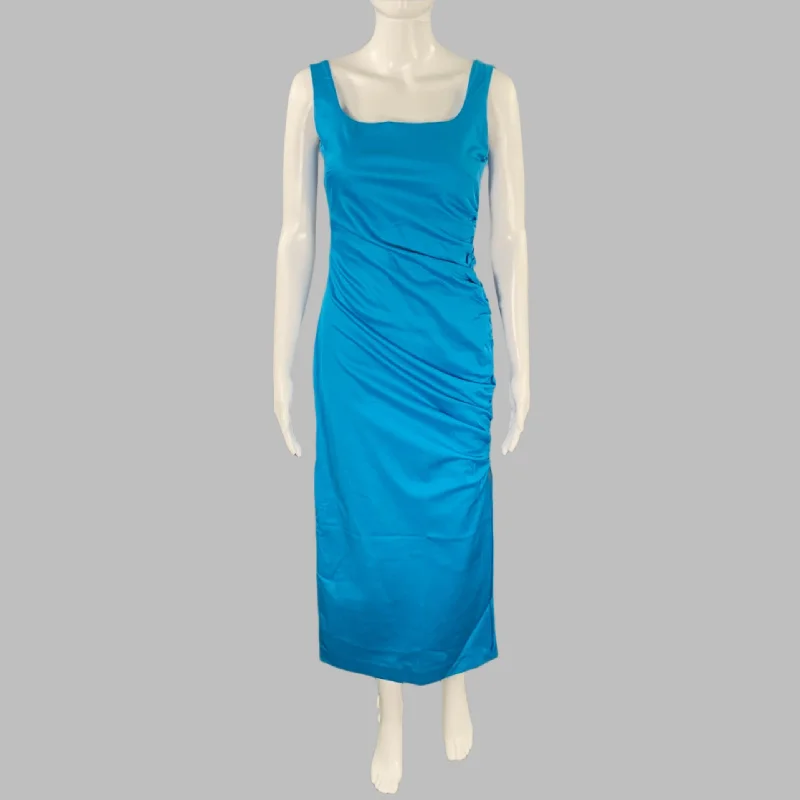 SPORTMAX Size 6 Blue Cotton Blend Ruched Sleeveless Dress