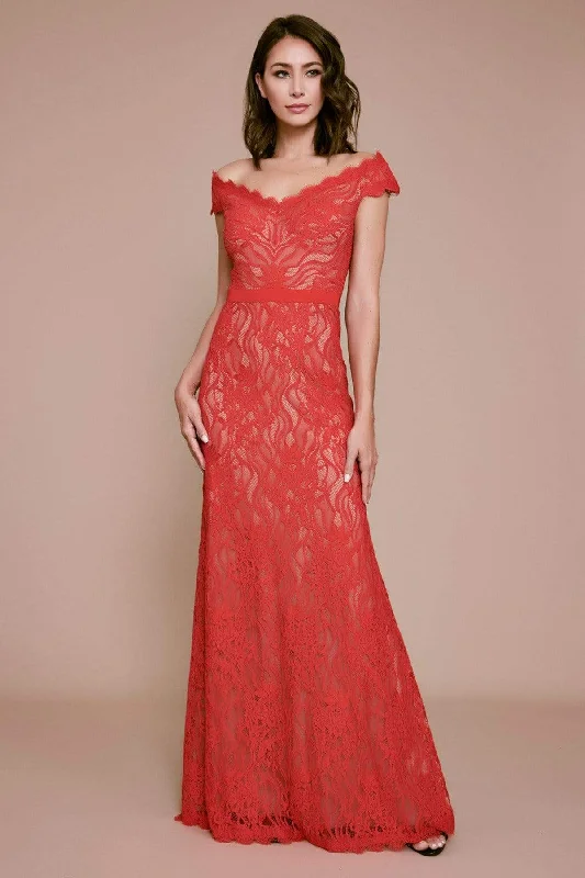 Tadashi Shoji - BLC19827L Scalloped Off Shoulder Formal Gown