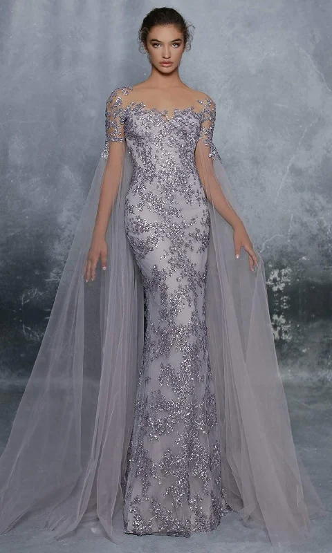 Tarik Ediz - 96085 Cape Sleeve Embroidered Evening Gown