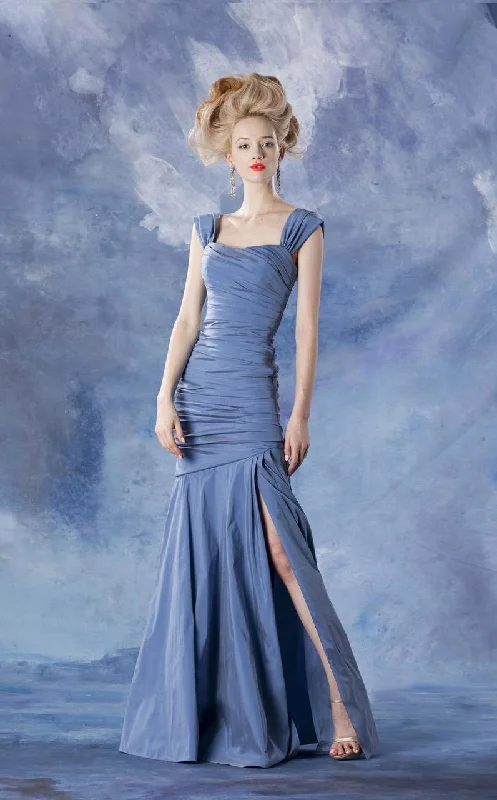 Theia - Ruched Ornate High Slit Mermaid Gown 881685SC