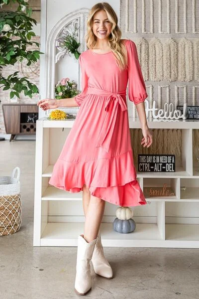 Tie Front Ruffle Hem Pink Resort Dress