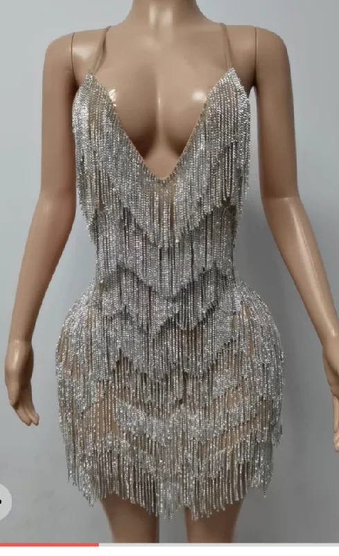 Rhinestone Fringes Chains Dress (Ready to Ship)