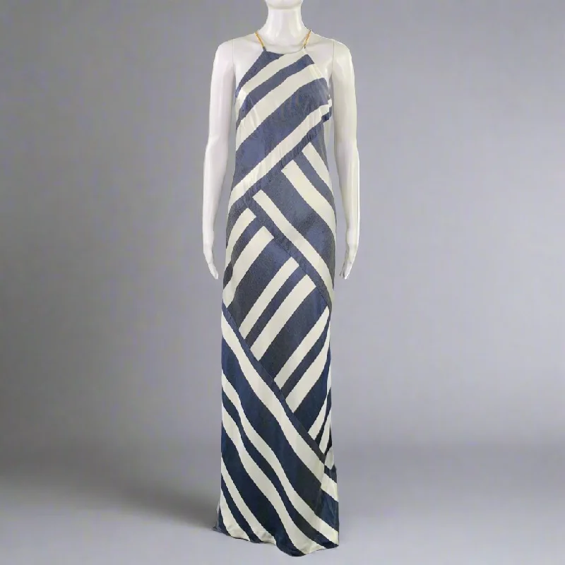 TRINA TURK Size 8 Blue White Acetate Blend Stripe Halter Dress