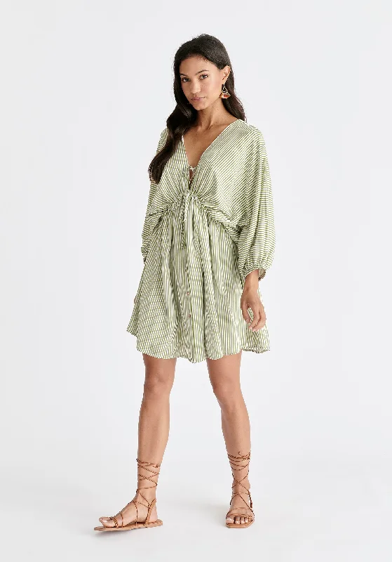 V-Neck Balloon Sleeve Dress